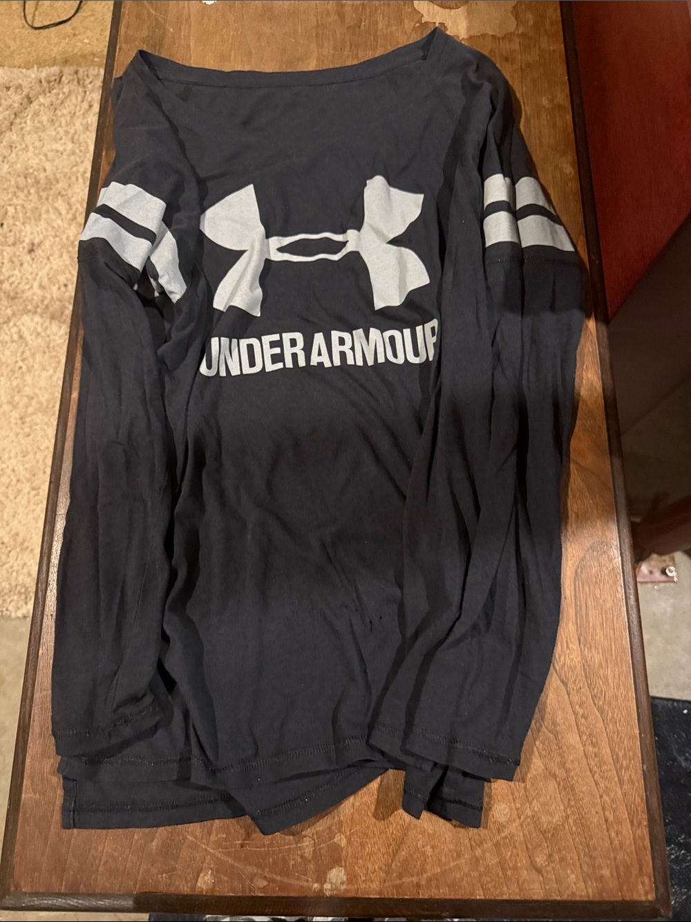 Under Armour Black Long Sleeve Logo Tee with White Stripes and Branding